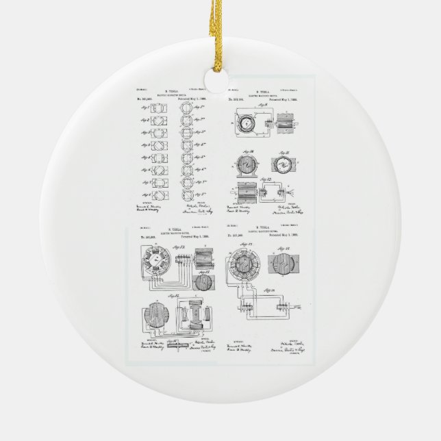 Tesla Elecro-Magnet motoriskt patent US381968 p Julgransprydnad Keramik (Baksidan)