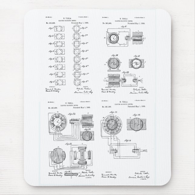 Tesla Elecro-Magnet motoriskt patent US381968 p Musmatta (Framsidan)
