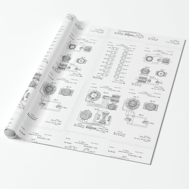 Tesla Elecro-Magnet motoriskt patent US381968 p Presentpapper (Utrullad)