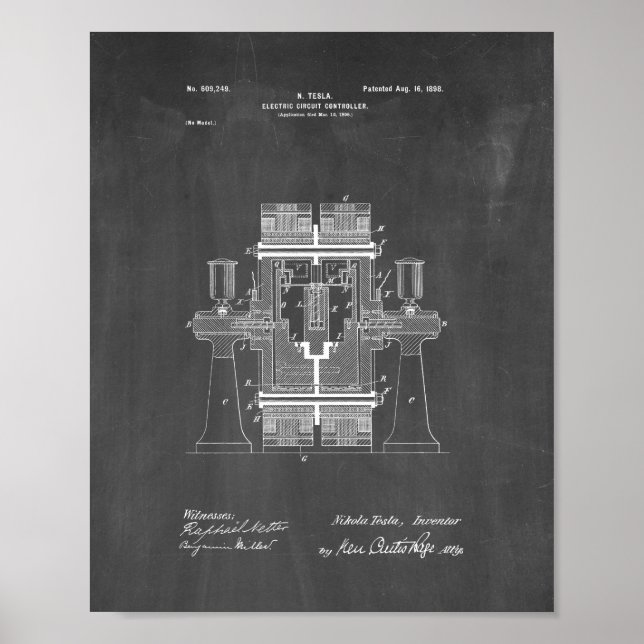 Tesla Electric Circuit Controller Patent - Chalkbo Poster (Framsidan)