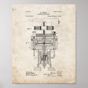 Tesla Electric Generator Patent - gammalt utseende Poster