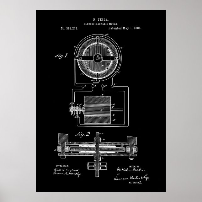 Tesla Electro-Magnetic Motor 1888 Patent Poster (Framsidan)
