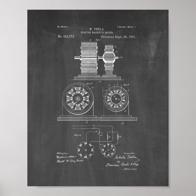 Tesla Electro Magnetic Motor Patent - kretskort Poster (Framsidan)