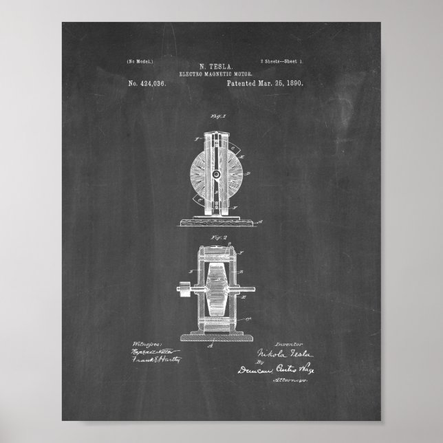 Tesla Electro Magnetic Motor Patent - kretskort Poster (Framsidan)
