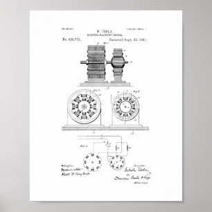 Tesla Electro Magnetic Motor Patent Poster