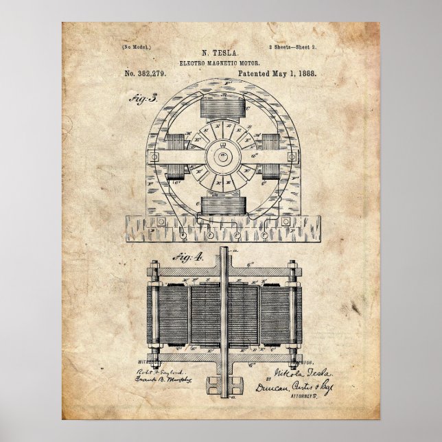 Tesla Electro Motor Patent Poster (Framsidan)