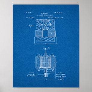 Tesla elektromagnetiskt motoriskt patent - ritning poster
