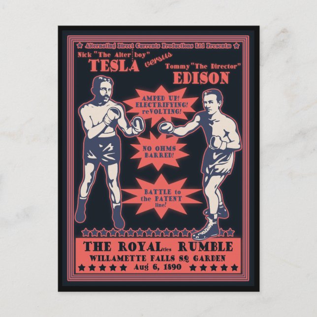 Tesla mot Edison Vykort (Framsida)