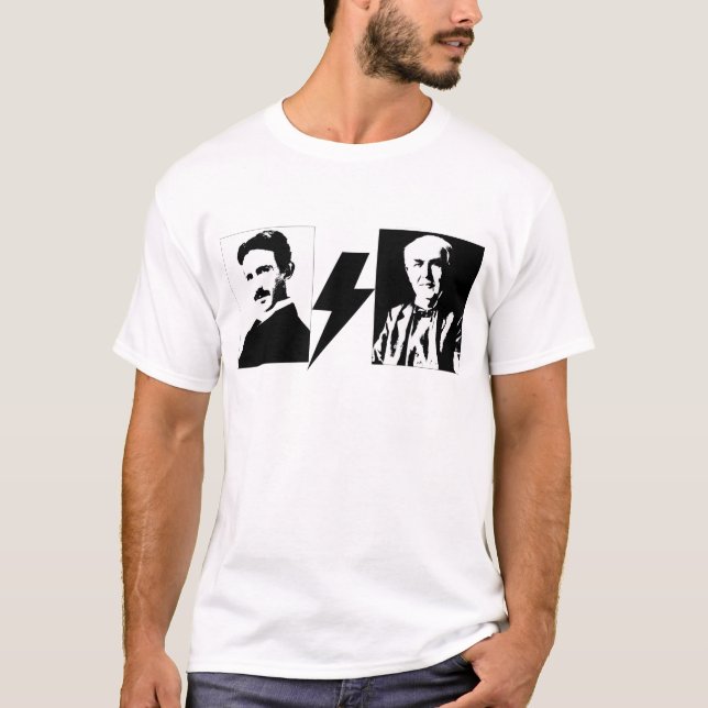 Tesla och Edison - original AC/DC. T-shirt (Framsida)