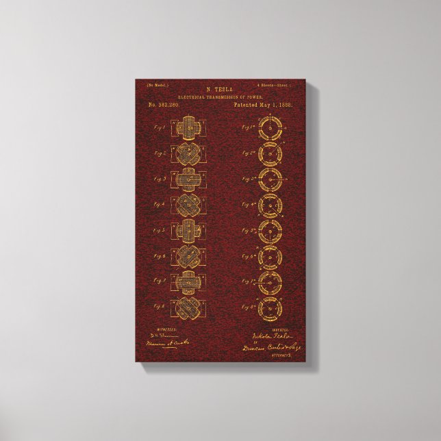 Tesla Patent 00382280 Sht 1 Canvastryck (Framsida)