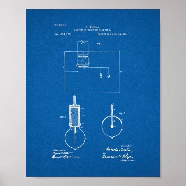 Tesla System Of Electric Lighting Patent - Bluepri Poster (Framsidan)