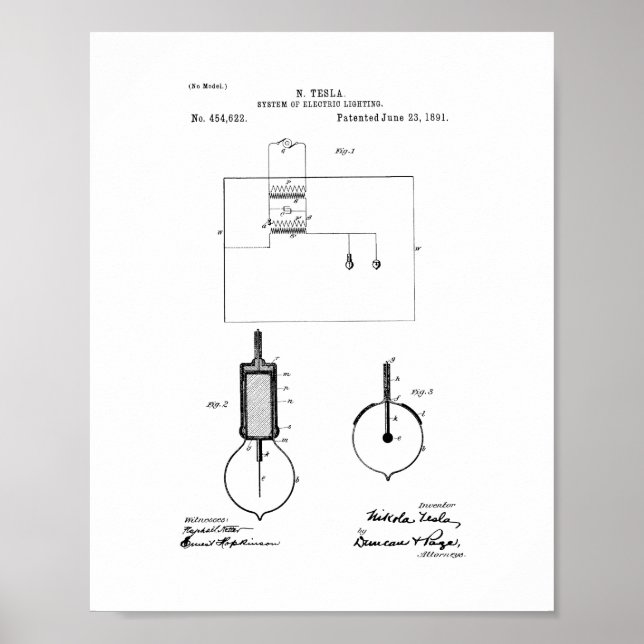 Tesla System of Electric Lighting Patent Poster (Framsidan)