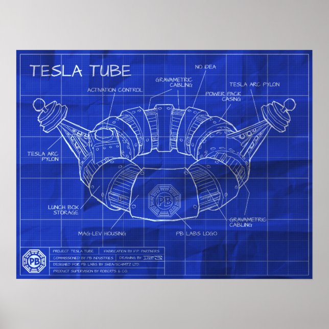 Tesla Tube Blueprint Poster (Framsidan)