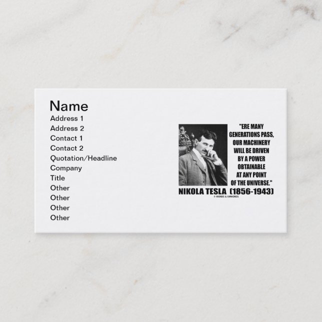 Tesla vårt drivande maskineri driver Obtainable på Visitkort (Framsida)