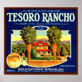 Tesoro Rancho Orange Fruit Låda etikett Poster