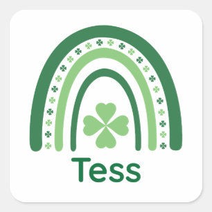Tess Namn Klöver Boho Rainbow Fyrkantigt Klistermärke