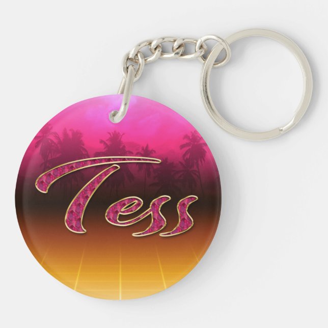 Tess Vorname Name golden pink Schlüsselanhänger (Baksidan)