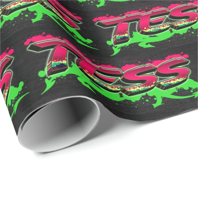 Tess Vorname Name Graffiti red green Presentpapper (Rullad Hörn)