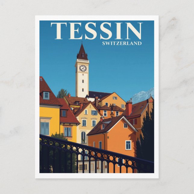 Tessin Switzerland Travel Poster Vykort (Framsida)