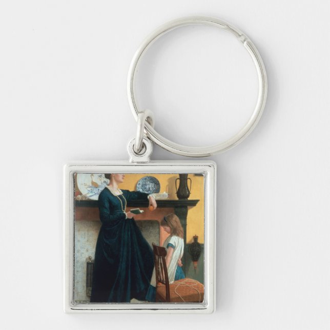 Testa Fyrkantig Silverfärgad Nyckelring (Framsidan)