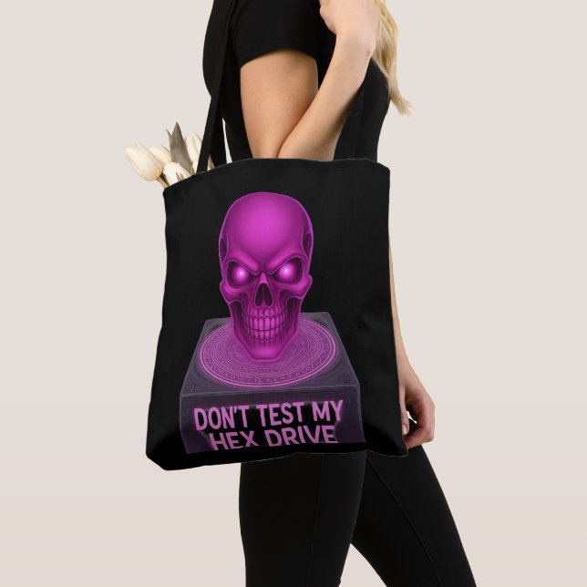 Testa Inte Min Hex-Driv – Lila Dödskalle-Totebag Tygkasse (Närbild)