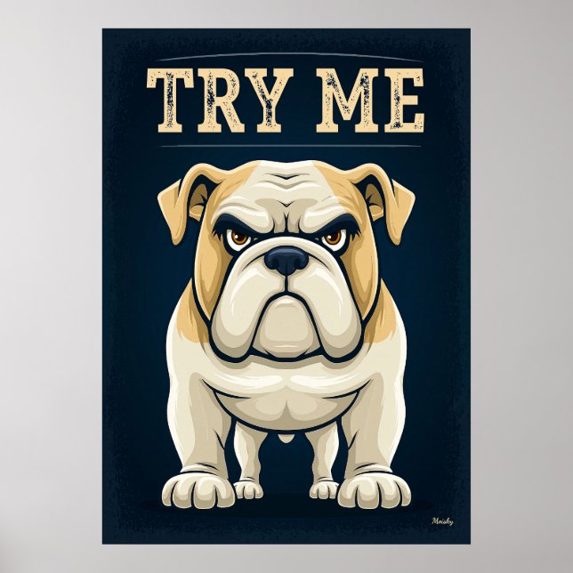 Testa Mig – Rolig Ilsken Bulldoggs Tecknad Karaktä Poster (Framsidan)