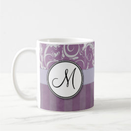 Testar & randar för lavendel blom- med monogramen kaffemugg