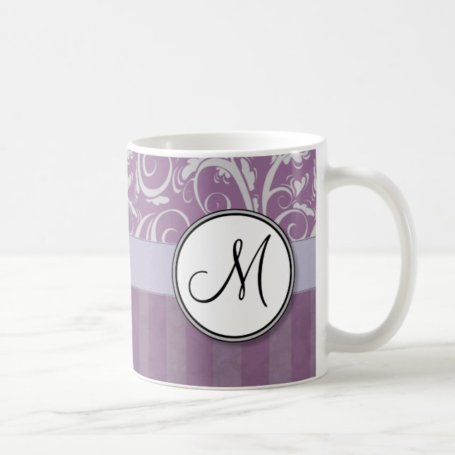 Testar & randar för lavendel blom- med monogramen kaffemugg (Höger)
