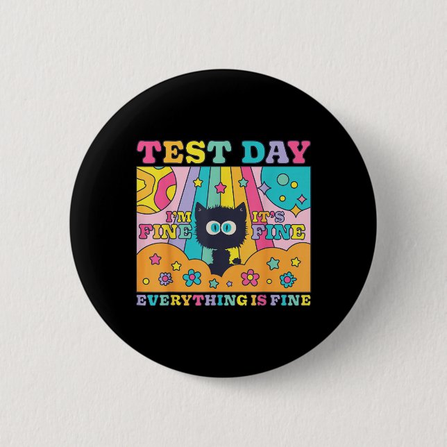 Testdag är rolig rolig svart katt som testar lärar knapp (Framsida)