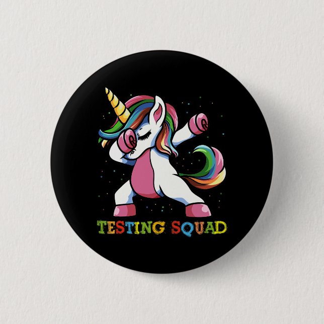 Testdag Dabbing Unicorn Testing Squad Girls. Knapp (Framsida)