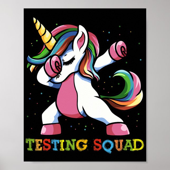 Testdag Dabbing Unicorn Testing Squad Girls. Poster (Framsidan)
