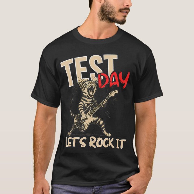 Testdag Låt oss rocka det Testdag Rock Katt T Shirt (Framsida)