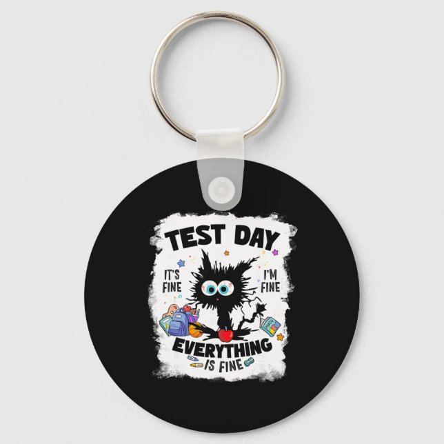 Testdag Rolig Stressad Katt Lärare Elev Barn T Nyckelring (Framsida)