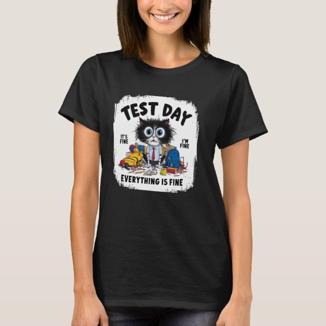 Testdag Rolig Stressad Katt Lärare Elev Barn T Shirt (Framsida)