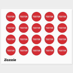 Tester-etikett - rt med vit text runt klistermärke
