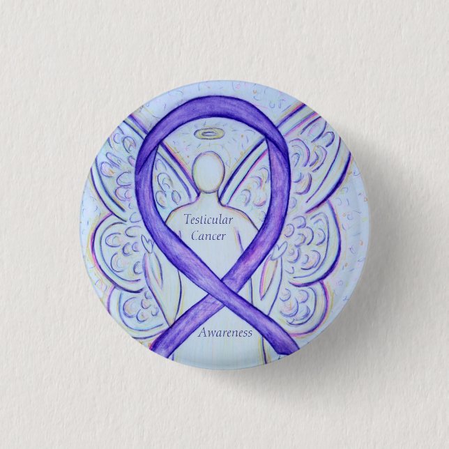 Testicular Cancer Angel Awareness Ribbon Pin Knapp (Framsida)