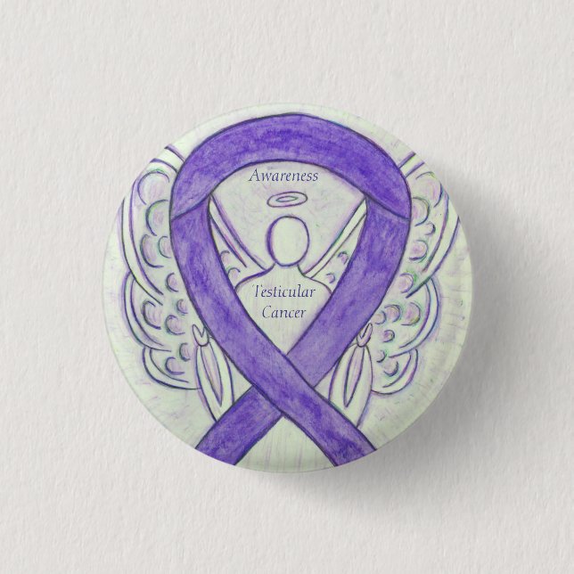 Testicular Cancer Angel Awareness Ribbon Stift Knapp (Framsida)