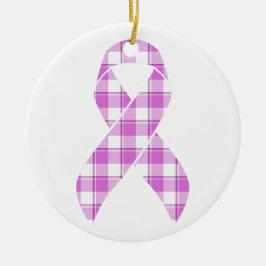 Testicular Cancer Awareness Plaid Purple Ribbon Julgransprydnad Keramik