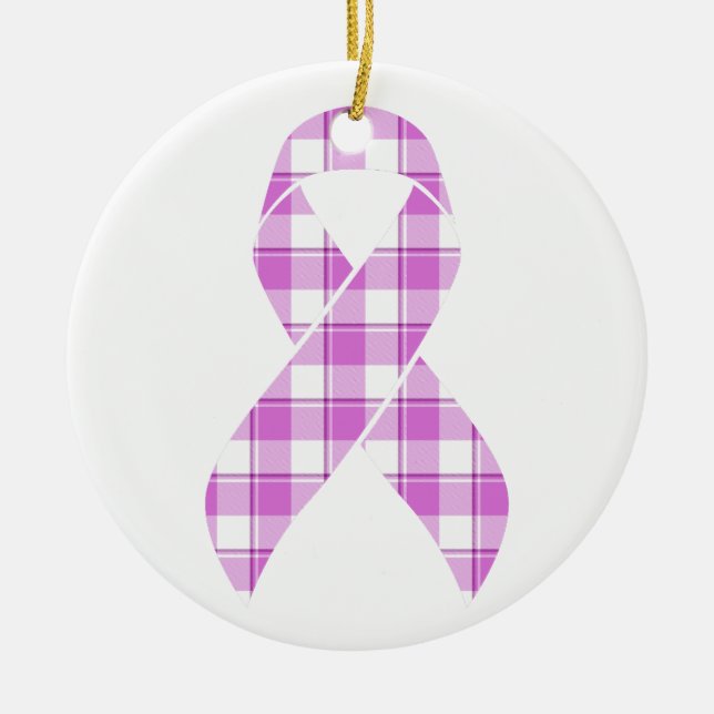 Testicular Cancer Awareness Plaid Purple Ribbon Julgransprydnad Keramik (Framsidan)