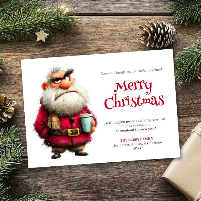Testy Claus rolig anpassningsbar julhälsningskort  Julkort (Testy Claus funny custom Christmas greeting card art)