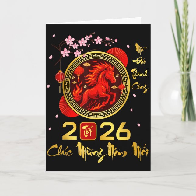 Tet 2026 Vietnamese Year Horse Lunar Chinese New Y Kort (Framsida)