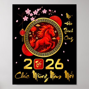 Tet 2026 vietnamesiskt år häst Lunar kinesiskt nyå Poster