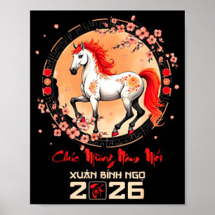 Tet 2026 vietnamesiskt år Häst Zodiac Lunar kinesi Poster