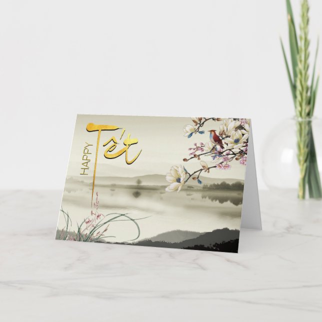Tet Hoa Anh Dao Vietnamese New Year GC Helgkort (Framsida)