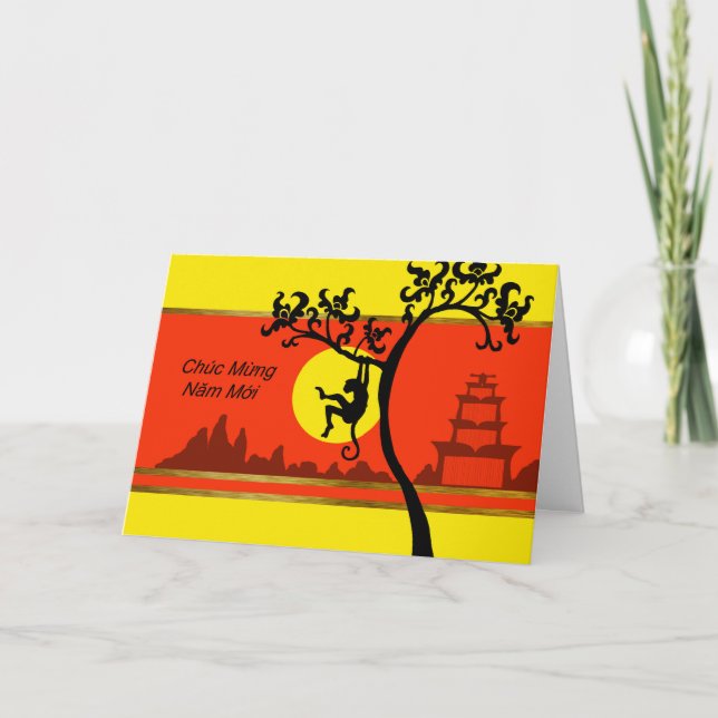 Tet vietnamesiskt Lunar nytt år av apan Helgkort (Framsida)