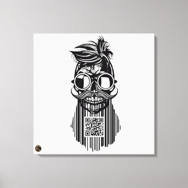 Tete de mort code barre QR G-Skulls avec barbe 6 Canvastryck (Framsida)