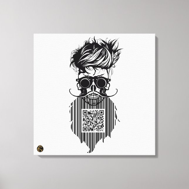 Tete de mort code barre QR G-Skulls avec barbe et  Canvastryck (Framsida)