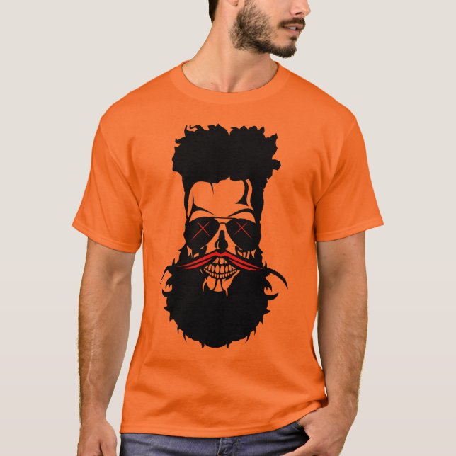 tete de mort hipster barbe barbu moustache coiffur t shirt (Framsida)