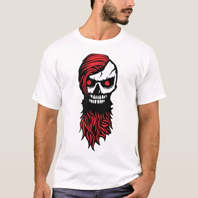 tete de mort hipster barbe barbu moustache coiffur t shirt (Framsida)