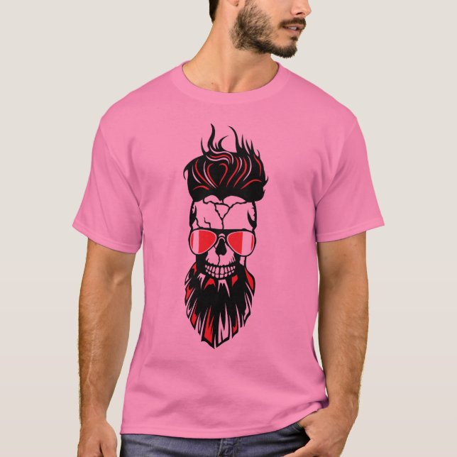 tete de mort hipster barbu barbe lunette coiffure  t shirt (Framsida)